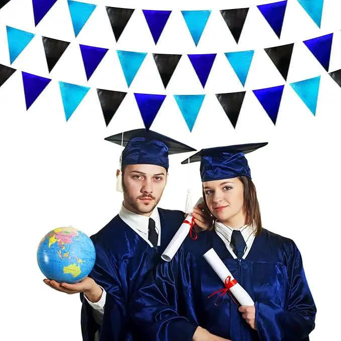 Black Blue Party Decorations Metallic Fabric Triangle Pennant Banner Flag Bunting Garland for Video Game Nautical Birthday Graduations Retirement Wedding Bachelorette Outdoor Holiday Party Supplies by GreenHaven Gardens