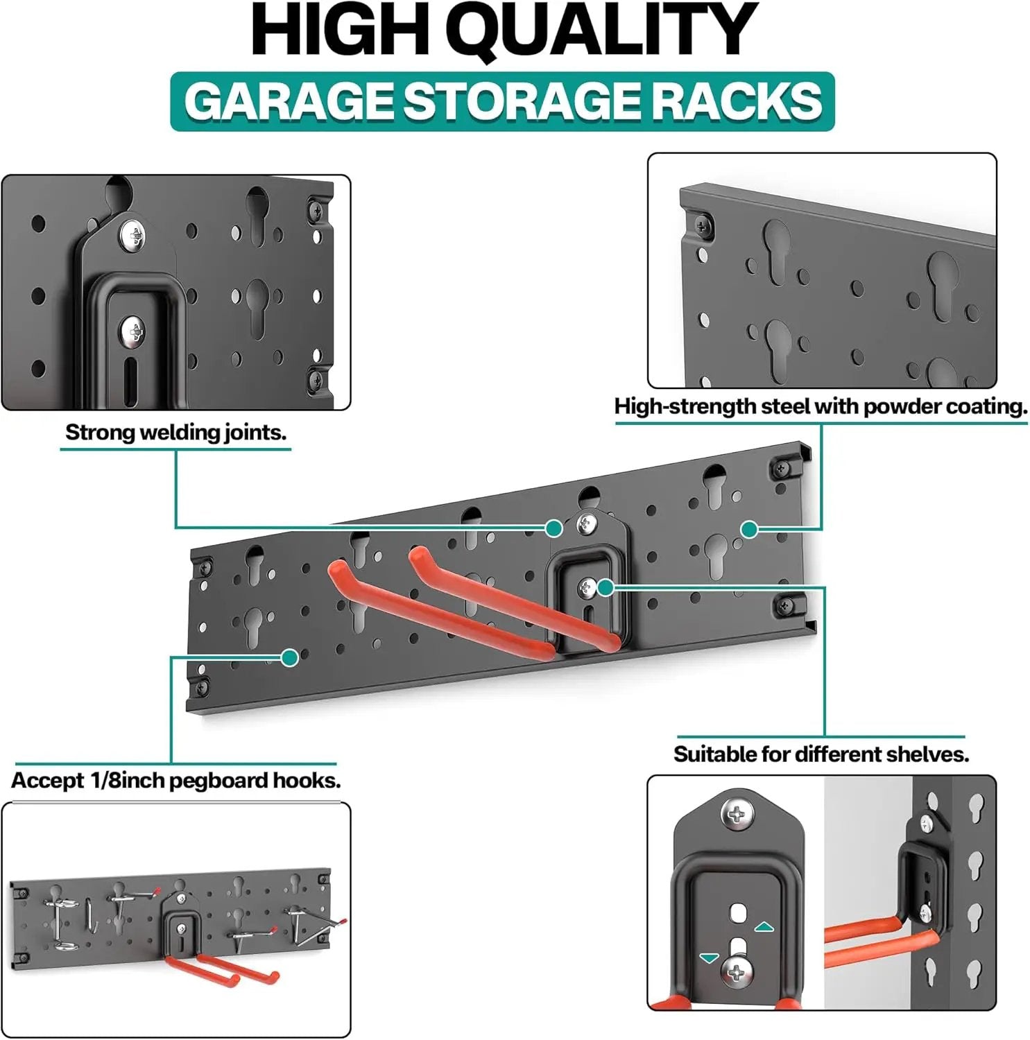 EVERHANGER Garage Tool Storage Organizer Wall Mount, Versatile Garden Tool Rack Organization, Folding Chair Hangers with 8 Multifunctional Hooks, Max Load 330lb, 48inch by GreenHaven Gardens