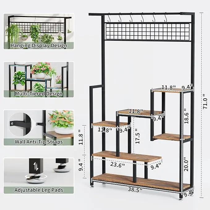 Tall Plant Stand Indoor with Grow Lights, 6 Tiered Metal Plant Stand for Indoor Plants Multiple, Large Plant Shelf Display Rack, Square Flower Plant Holder for Living Room, Patio (Black) by GreenHaven Gardens