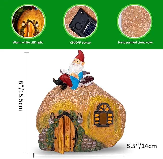 mopha Garden House Statues, Funny Gnome Fairy Garden Lights Figurine,Resin Solar Powered Outdoor Decor Patio Yard Lawn Ornament Decoration by GreenHaven Gardens