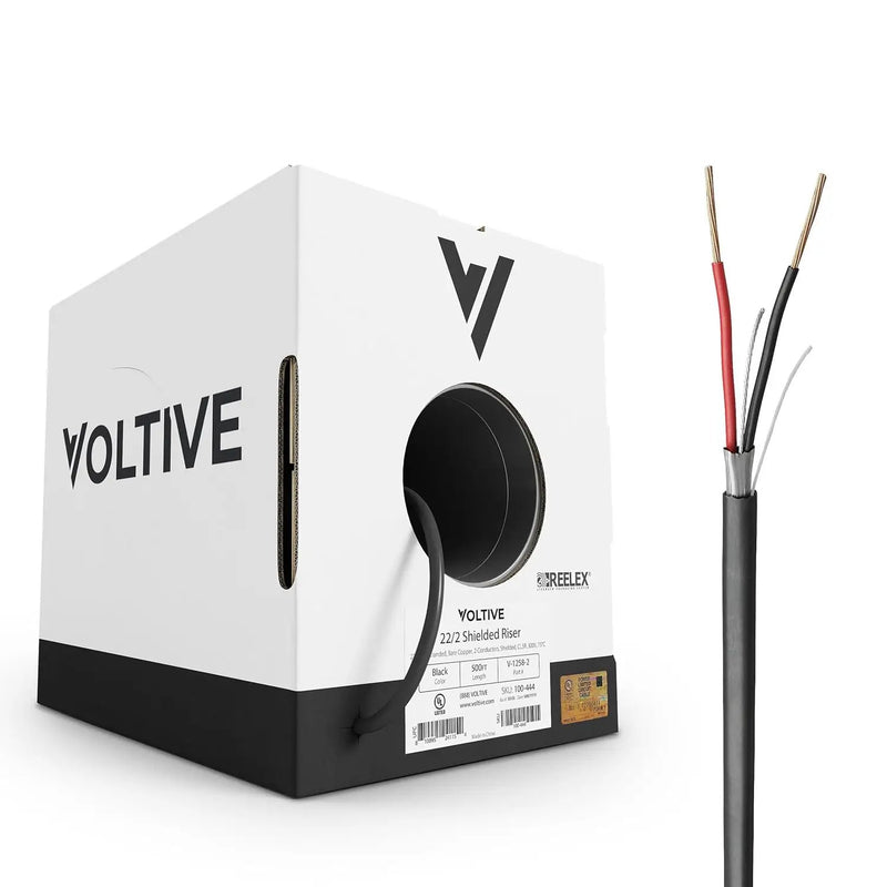 Voltive 22/2 Shielded Riser - CL3R Rated - Bare Copper - 500 Foot Box - Black by GreenHaven Gardens