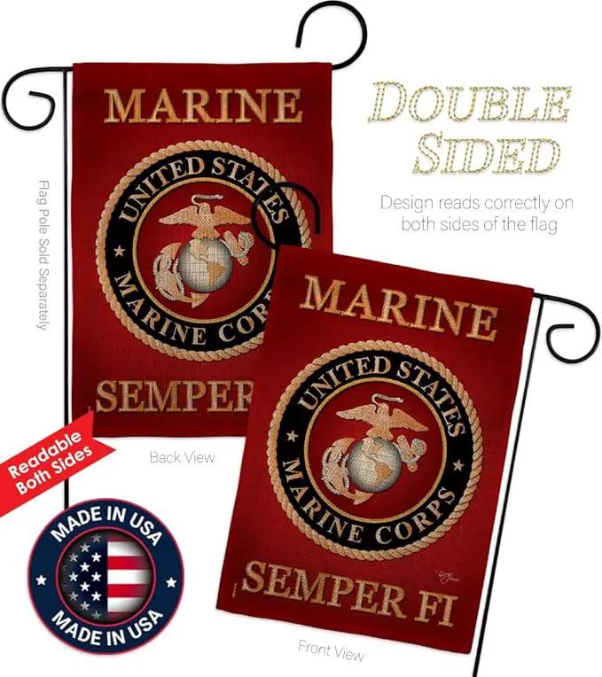 Marine Corps Burlap Garden Flag - Set with Stand Armed Forces USMC Semper Fi United State American Military Veteran Retire Official - House Banner Small Yard Gift Double-Sided Made In USA , Garden Flag 13"x 18.5" by GreenHaven Gardens