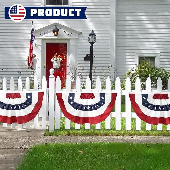 2x4 Ft American Pleated Fan Flag USA Bunting 4th of July Flags Decor Outside Porch Garden Banner Embroidered Patriotic Stars & Sewn Stripes Canvas Header Brass Grommets by GreenHaven Gardens
