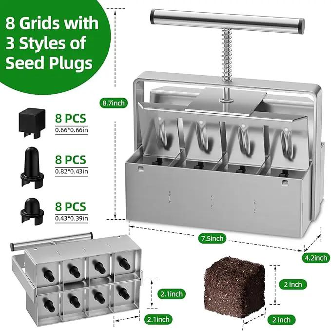 Soil Blocker, Soil Block Maker for Seed Starting with Strong Hand Held, 8 Pcs 2-Inch Soil Blocking Tool for Grow Seedling, Seed Starter Soil Tray Garden Potting Soil, Indoor Outdoor Plants by GreenHaven Gardens