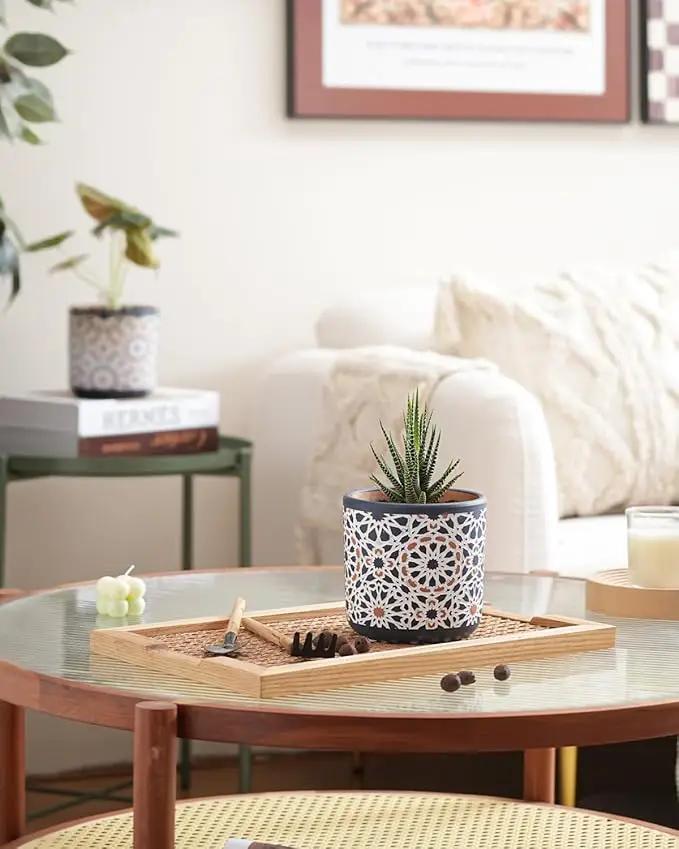 2 Pack Ceramic Flower Pots for Indoor Plants, 5 Inch Boho Plant Pot with Drainage Holes,Modern Planter for Decorative Succulents/Snake Plant/Orchid/Peace Lily/House Plants(Blue) by GreenHaven Gardens