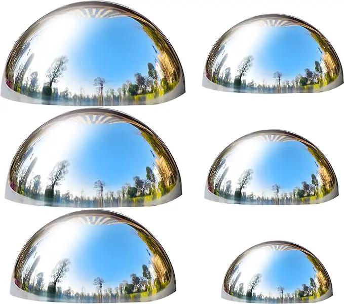 Nerien Gazing Ball, Stainless Steel Garden Mirror Globe, Polished Ornament Sphere, Hollow Floating Reflective Hemisphere, for Home Outdoor Pond Housewarming Swimming Pool Decoration, Sliver, 6Pcs Mix by GreenHaven Gardens