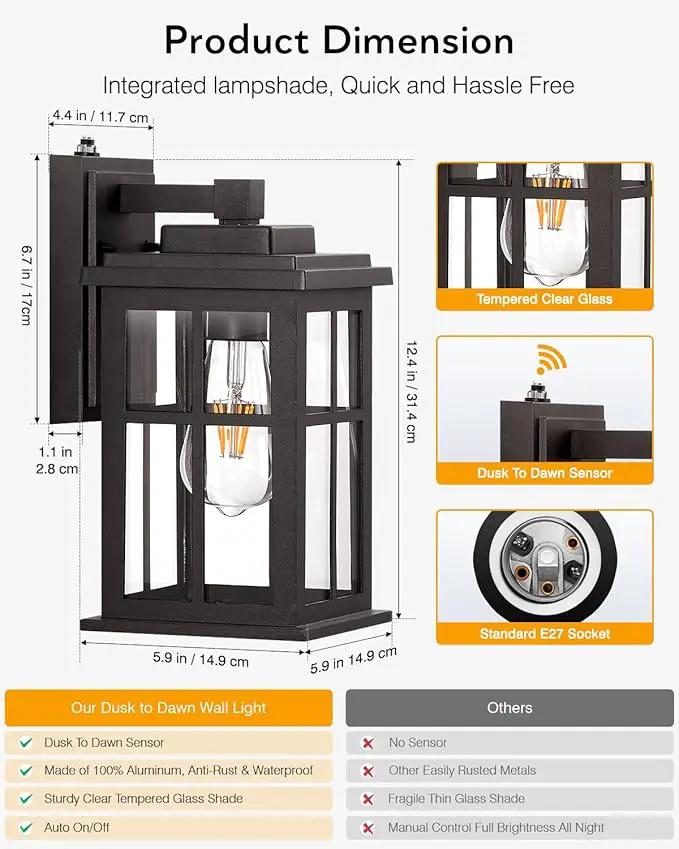 Bronze Outdoor Lights for House, Dusk to Dawn Exterior Lighting Fixtures, Outdoor Wall Lights for House, Garden, Entryway, Doorway, Anti-Rust, Waterproof, E26 Socket by GreenHaven Gardens
