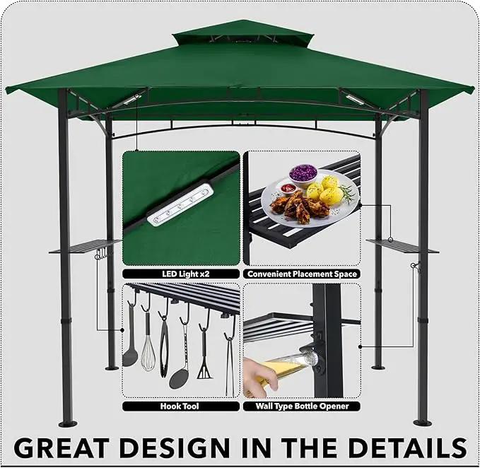 MASTERCANOPY 8 x 5 Grill Gazebo Outdoor BBQ Gazebo Canopy with 2 LED Lights (Forest Green) by GreenHaven Gardens