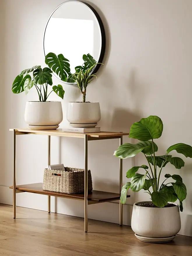 LE TAUCI Ceramic Planters, 10 Inch Pots for Plants, Indoor Plant Pots with Drainage Holes and Saucers, Modern Planters Fit Mid Century Plant Stand, Flower Pots for Indoor Plants, Reactive Glaze Beige by GreenHaven Gardens