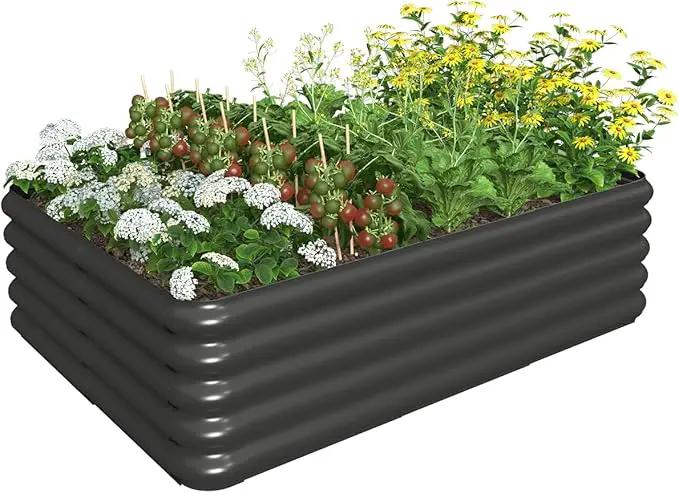4.3x3.0x1.0ft Raised Garden Bed Kit, Rustproof PP Material Garden Box, Flower Bed with Tool-Free Assembly Design, Rectangular Planter Boxes for Outdoor Vegetables Flower Fruit Herb, Black by GreenHaven Gardens