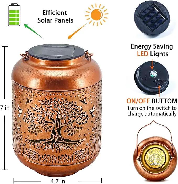 2 Pack Tree of Life Outdoor Solar Hanging Lanterns Waterproof LED Solar Lights Metal Decorative Lanterns for Garden, Patio, Courtyard, Backyard, Yard Decor Unique Tree of Life Gifts for Women by GreenHaven Gardens
