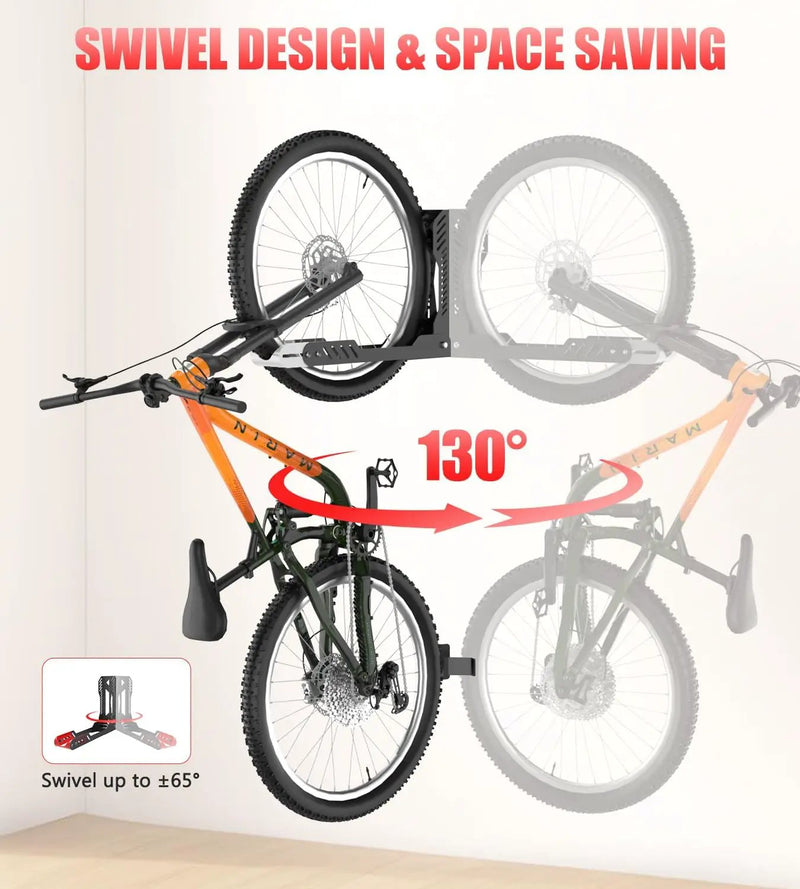 Swivel Bike Wall Mount, Space Saving Bike Rack Garage, No Heavy Lifting Required Bicycle Wall Mount, Vertical Wall Bike Hanger Can Holds up to 77 lbs, Black by GreenHaven Gardens