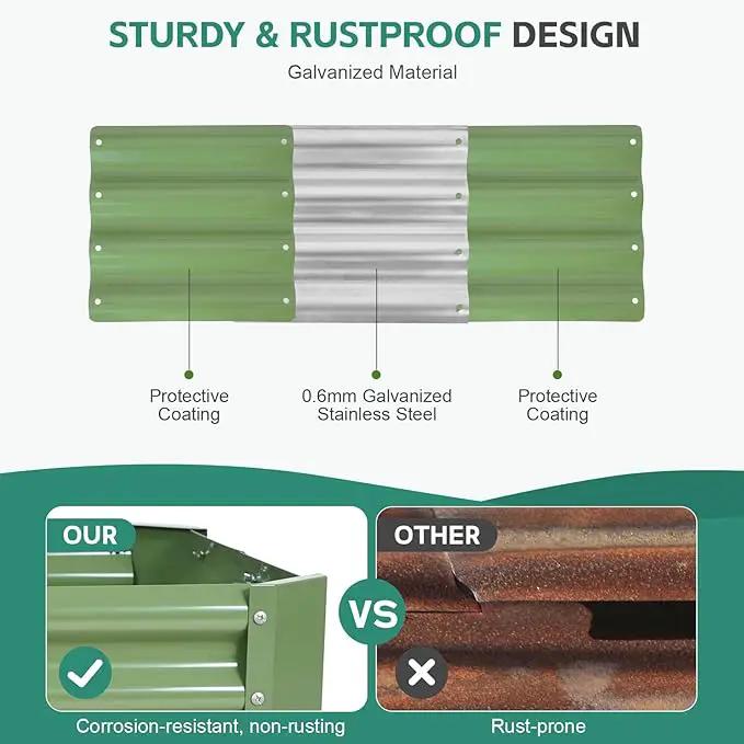 Galvanized Raised Garden Bed - 4x2x1ft Metal Garden Planter Box Outdoor | Steel Raised Bed Kit with Bracing Rods, Gloves for Gardening Vegetables Fruits and Flowers (Oliver Green) by GreenHaven Gardens