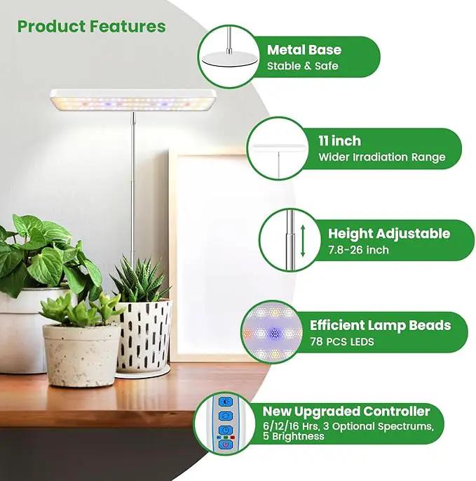 Wiaxulay Grow Light, 78 LED Plant Light for Indoor Plants, Full Spectrum Desktop Growing Lamp with Auto Timer 6/12/16 Hrs, 3 Lighting Modes, 5 Dimmable Levels, Height Adjustable 7.8"-26", 1 Pack by GreenHaven Gardens