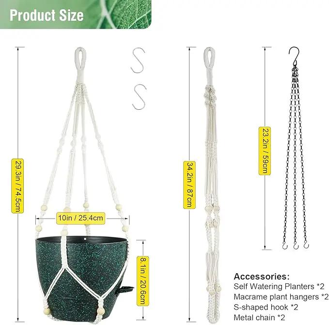 10 inch Self Watering Hanging Planters, 2 Pack Hanging Flower Pots for Indoor Outdoor Plants, Hanging Baskets with Drainage Holes & 2 Kinds of Plant Hangers for Home Decor, Speckled Black by GreenHaven Gardens