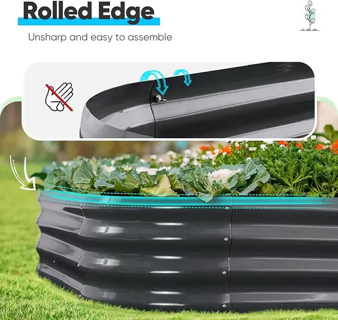 Quictent Galvanized Raised Garden Bed Kit, 6x3x1 ft Oval Metal Planter Box for Vegetables, Dark Grey by GreenHaven Gardens