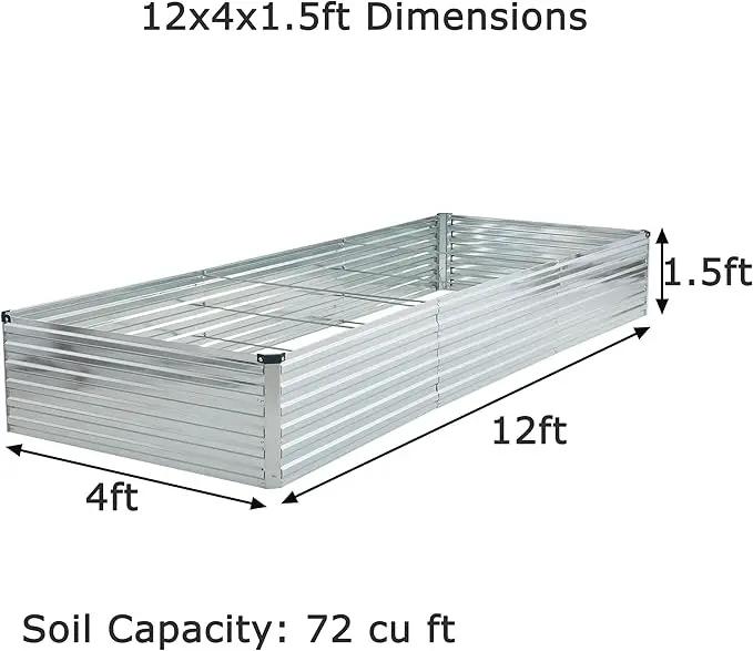 12x4x1.5ft Galvanized Raised Garden Bed,Outdoor Planter Box Metal Patio Kit Planting Bed for Vegetables Flowers Herb,Silver by GreenHaven Gardens