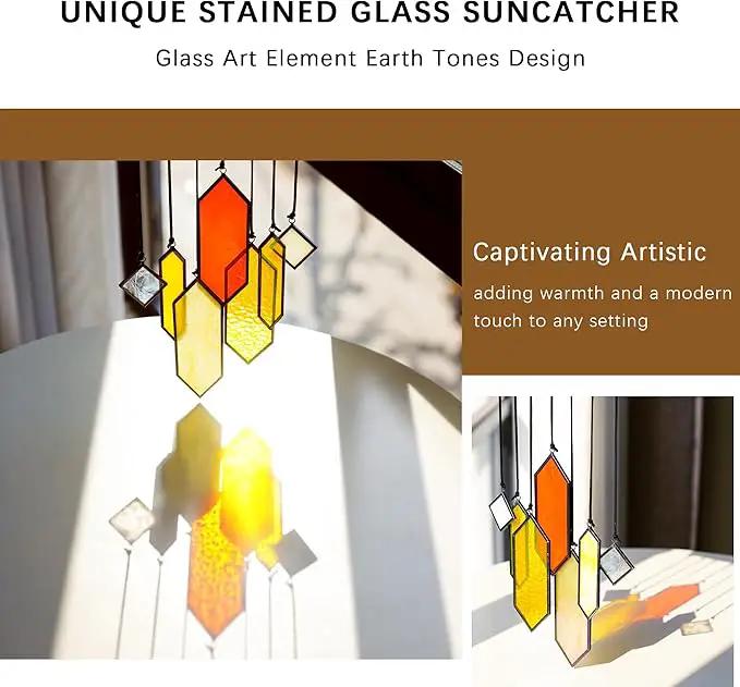 HDCRYSTALGIFTS 7pieces Stained Glass Window Hanging Suncatchers Handcrafted Modern Sunset Glow Design Stained Glass Wall Art Sun Catcher for Home Garden Decoration Reconfigurable by GreenHaven Gardens