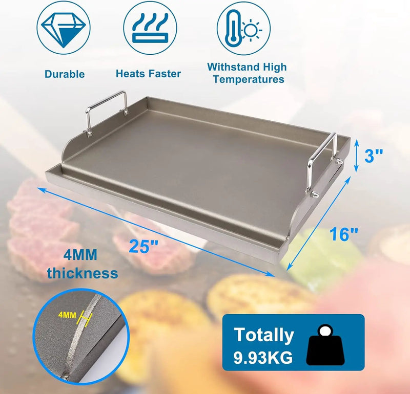 Uniflasy Cast Iron Griddle for Gas Grill Flat Top Griddle Insert for Outdoor Gas Grill, 25" x16" Cooking Skillet Plate Pan Teppanyaki for Charcoal/Electric Grills Fits Camping Tailgating Parties by GreenHaven Gardens