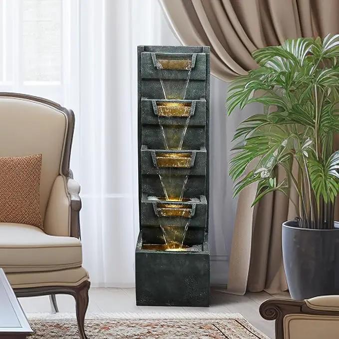SunJet 4-Tiers Modern Cascading Indoor/Outdoor Fountains and Waterfalls with LED Lights - 39.3" High Large Water Fountain for Garden, Patio, Yard, and Deck Decor - Relaxing Water Fountain Outdoor by GreenHaven Gardens