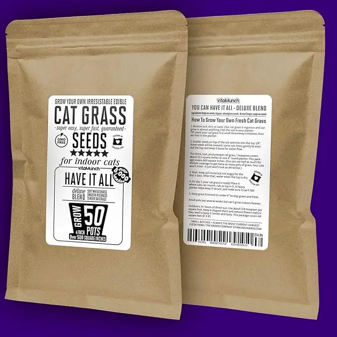 Cat Grass Seeds Deluxe Blend – Tender, Smooth and Chonky – Grows 50 Pots of Fresh Cat Grass for Indoor Cats – Easy & Fast to Grow Bulk Rescuer's Pack Grows 600 Square inches of Edible cat Grass by GreenHaven Gardens