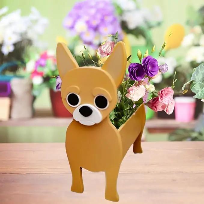 Chihuahua Dog Planter Plant Pots,Cute Garden Dog Flower Planter,Large Dog Planters Birthday Gifts for Women,Office,Indoor/Outdoor Decor（9.84 * 7.48 * 17in） by GreenHaven Gardens