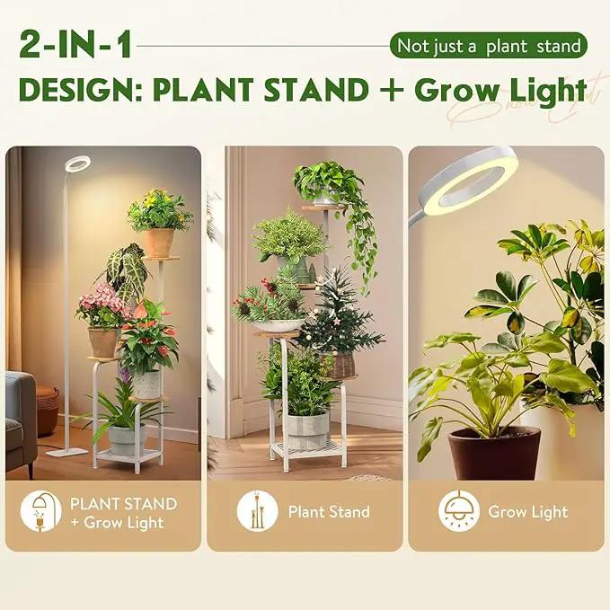 TOSKING 48" Tall Plant Stand Indoor with Full Spectrum LED Grow Lights & Timer – 5-Tier Corner Plant Shelf for Home, Office, Balcony (Grow Light 5 Tier-White) by GreenHaven Gardens