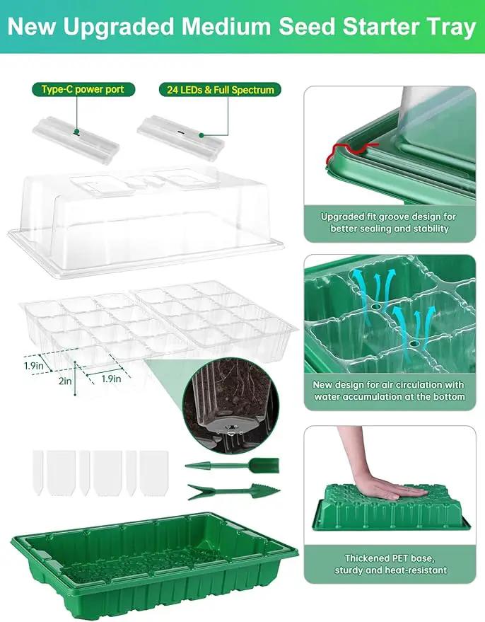 2 Packs Large Seed Starter Tray, Adjustable Brightness and Timer with 48 Full Spectrum LEDs, Seed Starter Kit with Drainage Holes, Tools and Labels for Indoor Plant Growing and Outdoor Gardening by GreenHaven Gardens