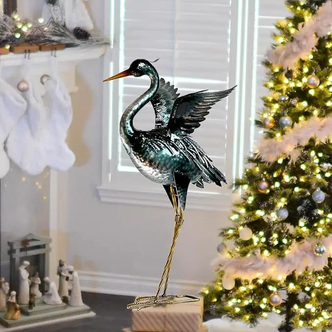 chisheen Crane Garden Statue Sculpture, Metal Heron Outdoor Decor, Yard Art Bird Decoy for Backyard Pond Patio Porch Lawn Decorations by GreenHaven Gardens