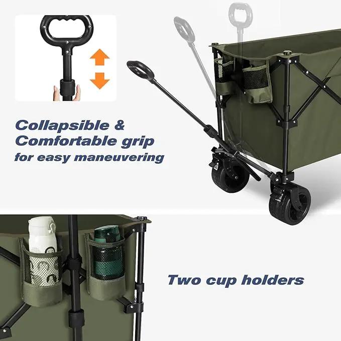 Chihee Garden Cart Collapsible Outdoor Utility Wagon Cart,Folding Beach Cart Oversized Capacity 254L,Heavy Duty Portable Wagon All Terrain Wheels Oversized Side Pocket 2 Drink Holders for Camping by GreenHaven Gardens