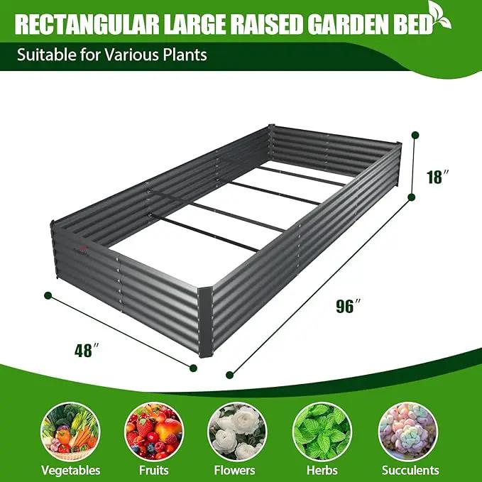 A ANLEOLIFE 8X4X1.5 ft Galvanized Raised Garden Beds Outdoor, Rectangular Metal Planter Box for Planting Vegetables Flowers Herb, Anti-Rust & Easy-Setup, Quartz Grey by GreenHaven Gardens