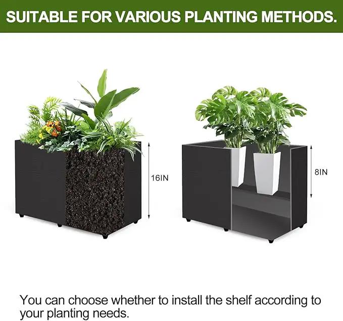 Planter Box Rectangular Block - 24×16×12IN Galvanized Steel Metal Long Box Planter Easy Installation Modern Outdoor Tall Planters All-Weather Use with Drainage Holes for Patio/Porch(Black) by GreenHaven Gardens