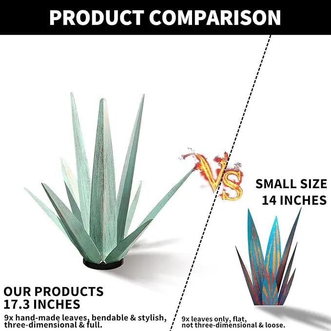 Large Tequila Rustic Sculpture, Rustic Metal Agave Plants for Outdoor Patio Yard, Home Decor Hand Painted Metal Agave Garden Yard Statue, Outdoor Lawn Ornaments (Mint Green - M) by GreenHaven Gardens