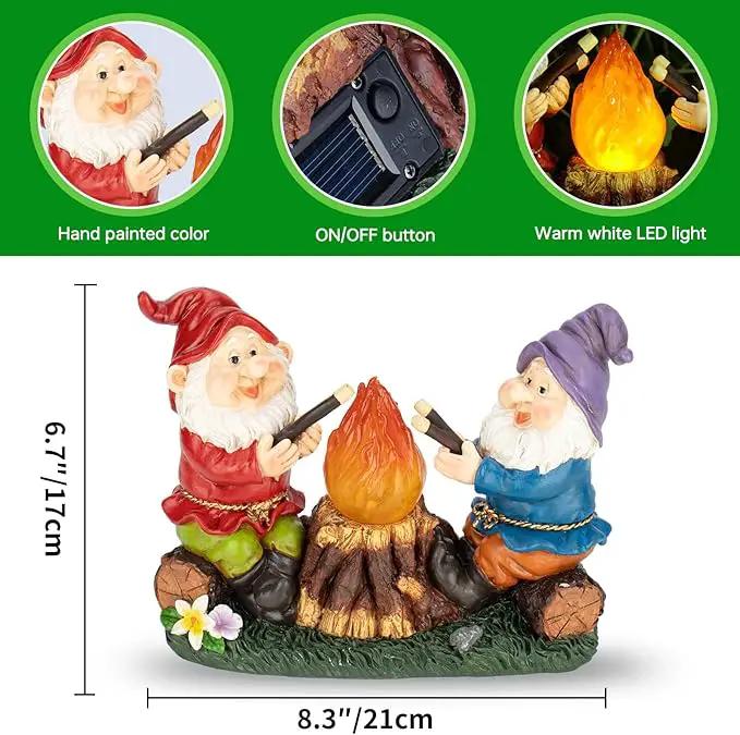 mopha Solar Garden Gnomes Statues Outdoor Christmas Flame Lights Decor, Resin Gifts Figurines Outside Decoration Ornaments Clearance Gardening Decoration by GreenHaven Gardens