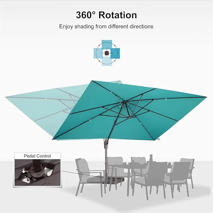 PURPLE LEAF 10' X 13' Patio Cantilever Umbrella Rectangle Umbrella Outdoor with Aluminum Offset Hanging and 360° Rotation for Pool Garden Deck Patio, Turquoise by GreenHaven Gardens