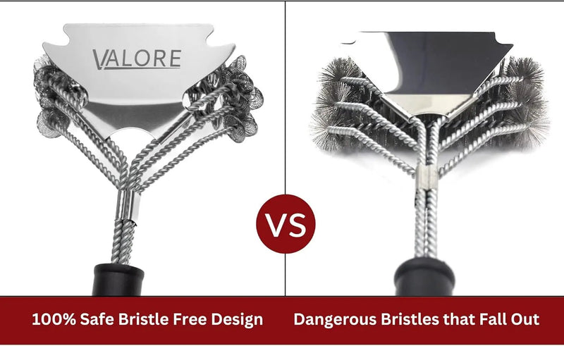 Valore BBQ Brush Bristle Free – 2 in 1 Grill Scraper & Barbecue Brush – Stainless Steel BBQ Grill Brush & BBQ Scraper Combo for Outdoor Grills – BBQ Brushes for Grill by GreenHaven Gardens