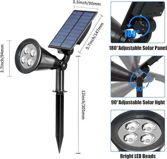 T-SUN Solar Spotlights, Waterproof Outdoor Solar Landscape Spot Lights Auto ON/Off Adjustable Solar Garden Lights LED Wall Lights for Patio, Driveway, Yard, Pool Area (White-2Pack) by GreenHaven Gardens