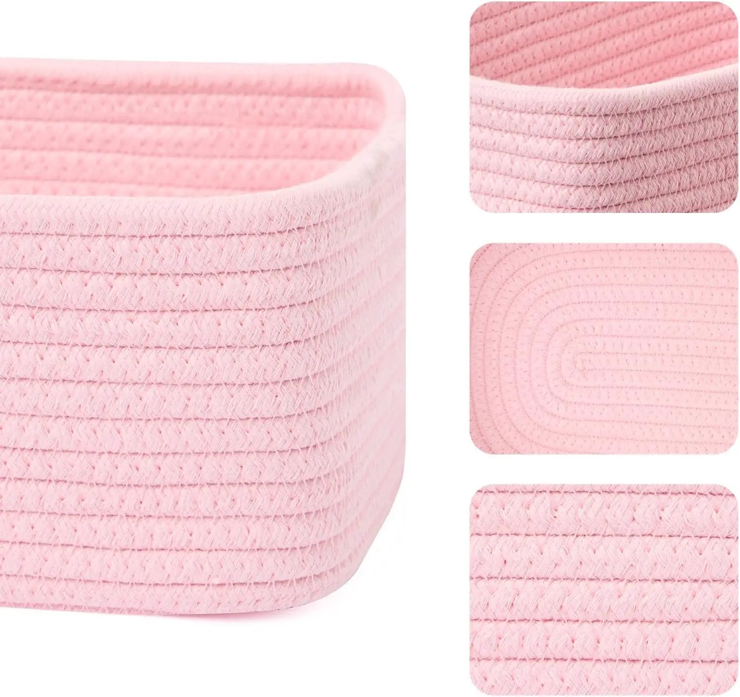 Small Storage Baskets for Organizing | Closet Organizer Bins | Shelf Toy Basket | Woven Rope Baskets | Cube Decorative Box | Shallow Basket | 11.5x7.5x4.7” | 3 Packs Light Pink by GreenHaven Gardens