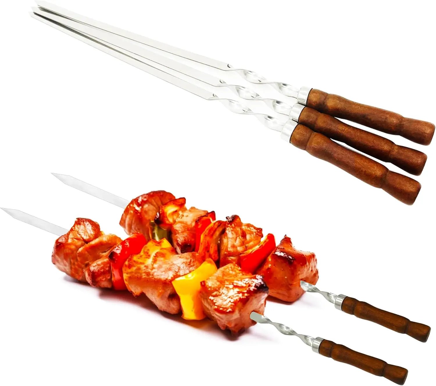 23.6 Inch Skewers for Kabobs 0.62 Inch Wide Kabob Skewer 8PCS Reusable Metal Skewers for Grilling Long Kebab Skewer Large Heavy Duty BBQ Sticks Stainless Steel Barbecue Sticks with Oak Handle by GreenHaven Gardens