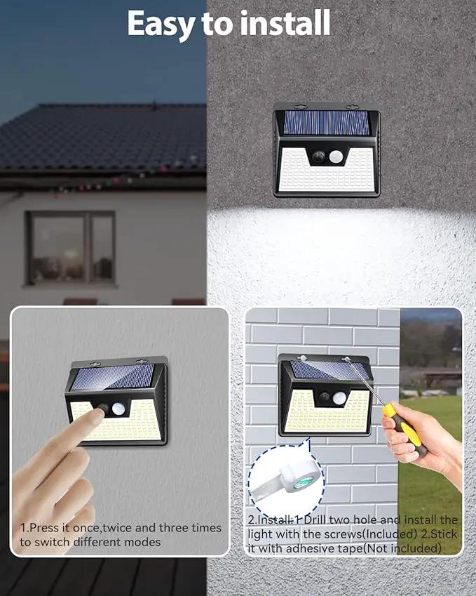 Peasur Solar Powered Lights Outdoor, 140LED 16Pack Motion Sensor Light Outside, IP65 Waterproof Fence Security Lighting with 3 Modes for Yard Wall Garden Cool White by GreenHaven Gardens
