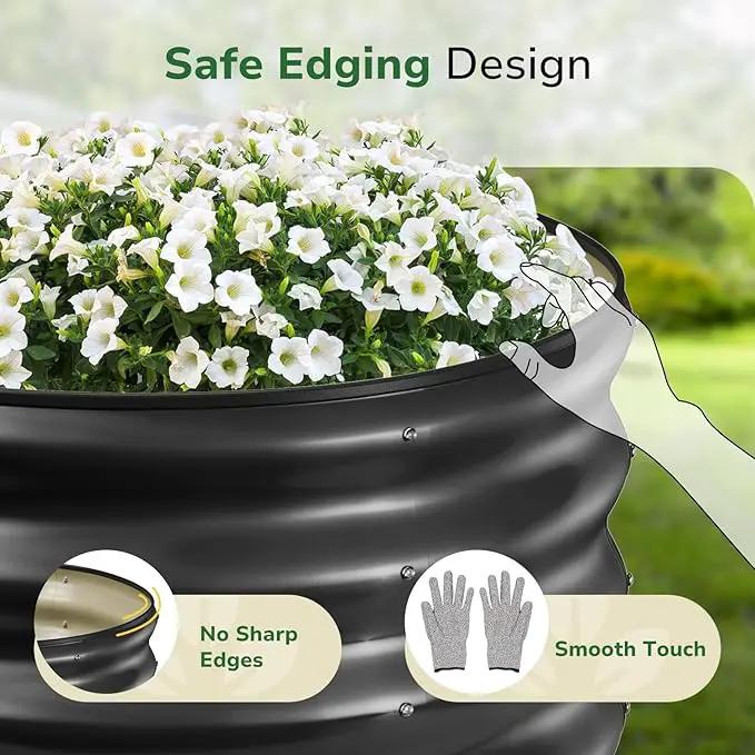 GreatBuddy 2x2x1 ft Round Galvanized Raised Bed, Easy-Assembly Raised Garden Bed with Anti-Cut Gloves & Tools, Rust-Proof Garden Bed for Outdoor, Vegetables, Herbs, Small Trees, Black by GreenHaven Gardens