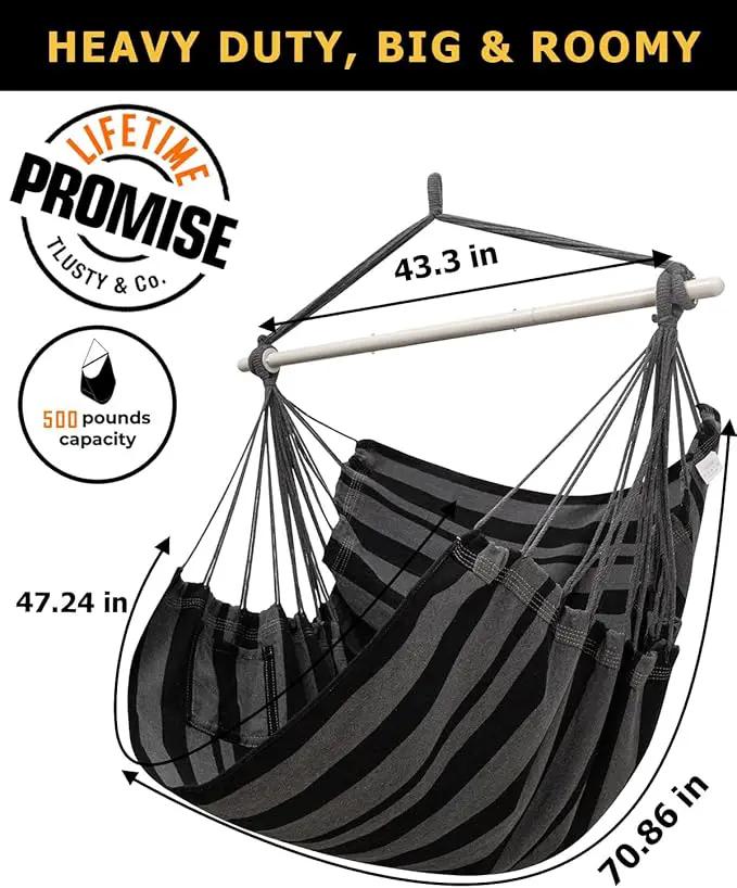 ADVOKAIR Hammock Chair Hanging Chair Rope Swing XXL - Max 500lbs, 70in Large Hammock Swing Chair -Portable Steel Spreader Bar with Anti-Slip Rings-Roomy & Strong by GreenHaven Gardens