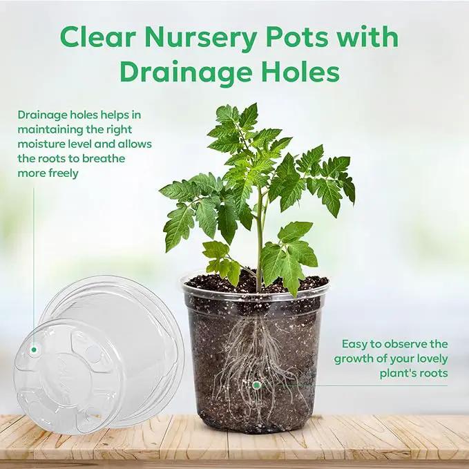 50 Packs 4 Inch Reinforced Clear Nursery Pots with Drainage Hole, Transparent Variety Pack Plastic Plant Pot Seedling Planter Seed Starter Flower by GreenHaven Gardens