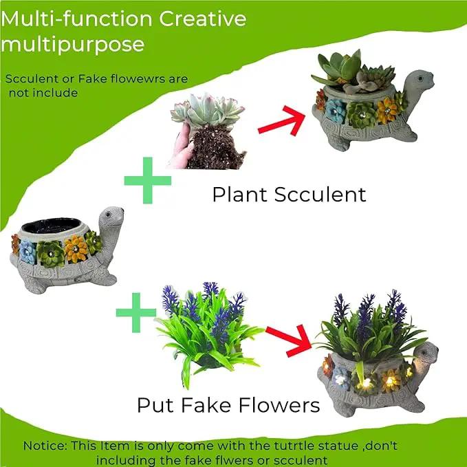 GUCHO Solar Garden Outdoor Statues Turtle with 5 Led Lights (Not Include Real Succulent),Lawn Decor Tortoise Statue for Patio, Balcony,Yard,Garden Decorations,Unique Gifts for Women Men by GreenHaven Gardens
