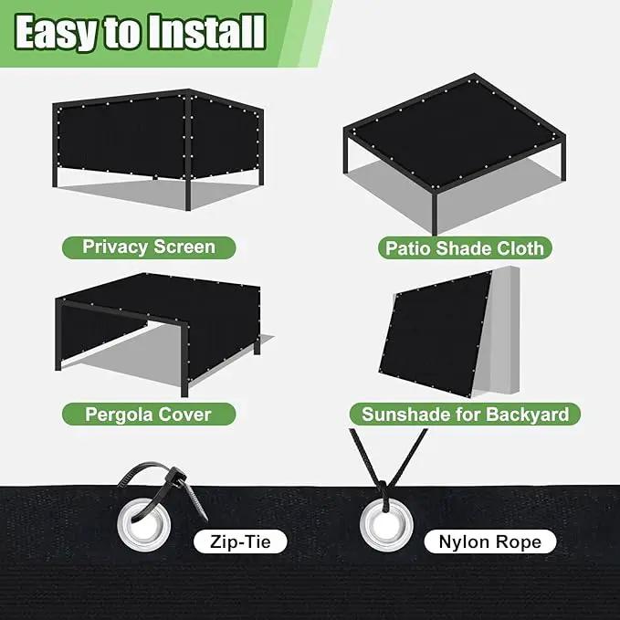Outdoor 90% Sun Shade Cloth with Grommets, 17 X 18 FT Pergola Shade Cover for Garden Patio Carport Kennel Swimming Pool, Black (We Make Custom Size) by GreenHaven Gardens