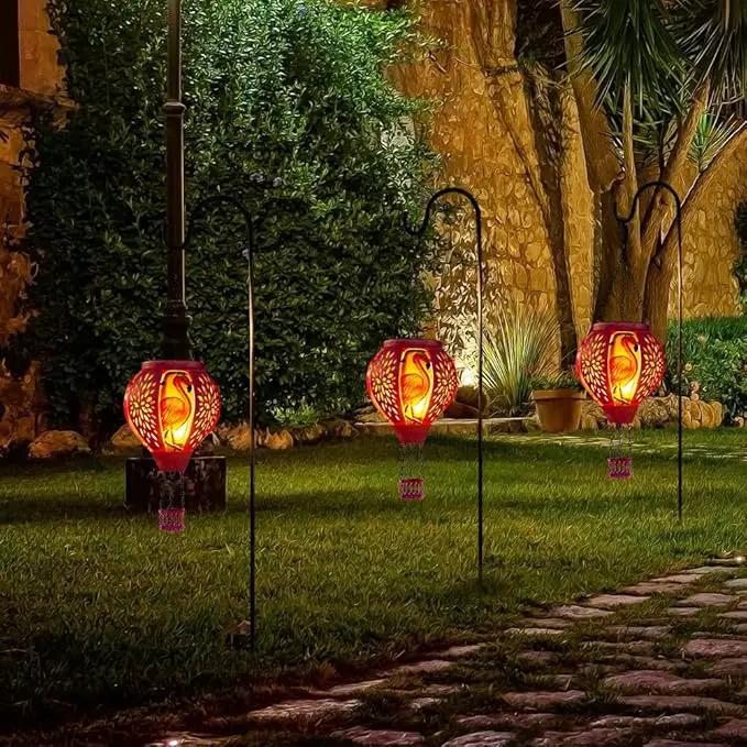 Starsoul Pink Hot Air Balloon Solar Lantern Flamingo Metal & Glass Solar Hot Air Balloon Hanging Garden Light Waterproof Outdoor Lantern for Patio Yard Party Decor by GreenHaven Gardens