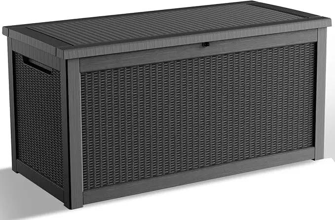 DRATO 260 Gallon Deck Box, Outdoor Large Waterproof Resin Storage Box with Lockable Lid for Patio Cushions, Gardening Tools, Sports Equipment, Black by GreenHaven Gardens