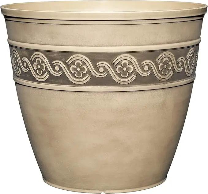 Classic Home and Garden Corinthian Resin Flower Pot Planter, Concrete Grey, 10" by GreenHaven Gardens