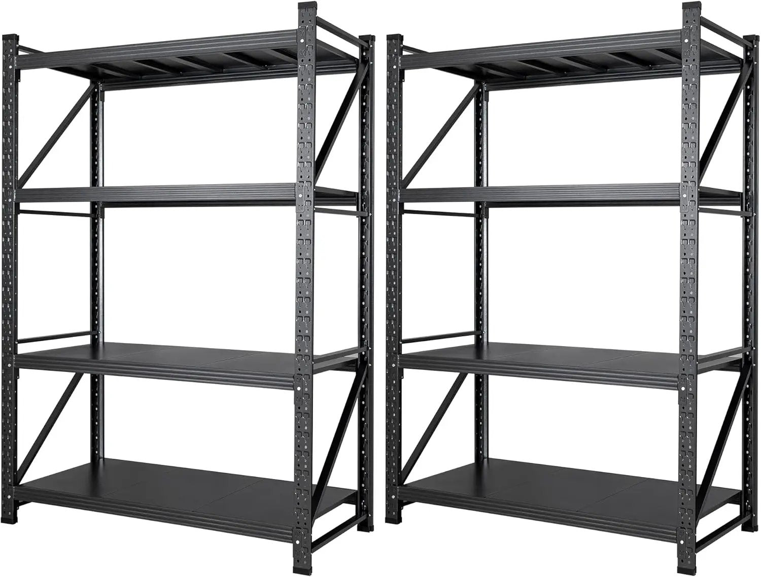 Set of 2 Storage Shelves, 4 Tier Heavy Duty Garage Shelving Units, 48” Wide Rack Shelf, 3000LBS Steel Industrial Shelving, 24” Deep Adjustable Standing Shelf for Warehouse 24" D x 48" W x 70" H Black by GreenHaven Gardens