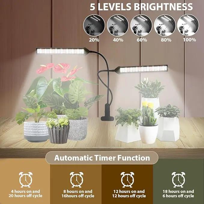 Grow Light LED Gooseneck Lamp,6500K 80W Full Spectrum 144 LED Plant Lamp Clip-on Desk for Indoor Plants Growing, Timer Setting 4/8/12/18H & 5 Dimmable Levels by GreenHaven Gardens